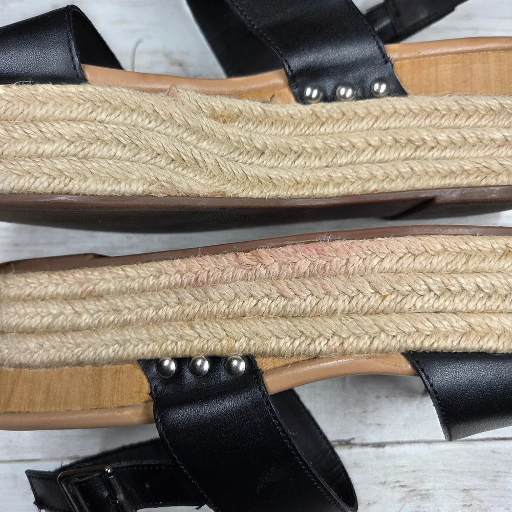 Steve Madden Fifer Platform Espadrille Sandal Women 9.5M Black Leather Studded